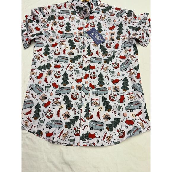 Project Good Apparel Christmas Printed Button Down Shirt Short Sleeve Mens M NWT - Picture 2 of 12